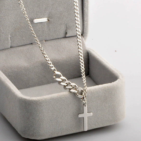 Titanium Steel Pendant Chain With Cross And Letters Numbers Text Pattern Electroplated Retro Hip Hop Style