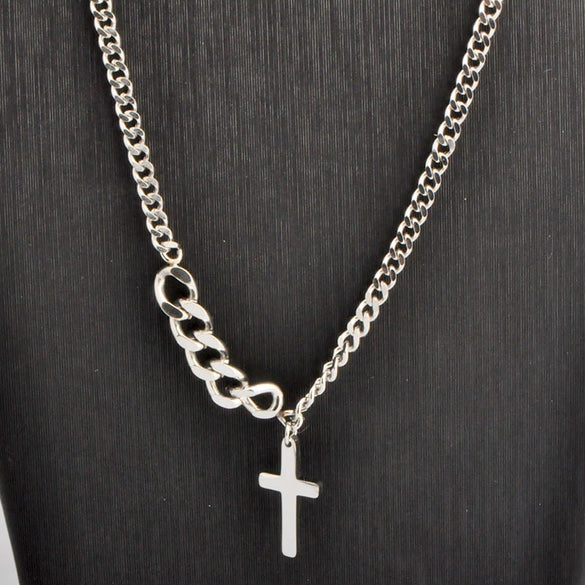Titanium Steel Pendant Chain With Cross And Letters Numbers Text Pattern Electroplated Retro Hip Hop Style