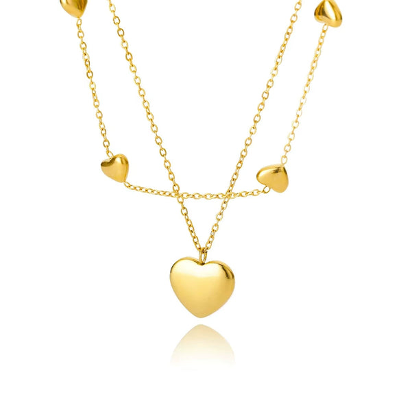 Titanium Steel Pendant Necklace With Heart Shape And Bow Tie Pattern Electroplated Light Luxury Unisex Design