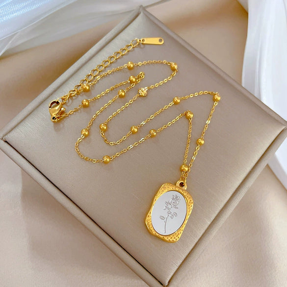 Titanium Steel Pendant Short Clavicle Chain With Geometric Pattern And Diamond Design For Female