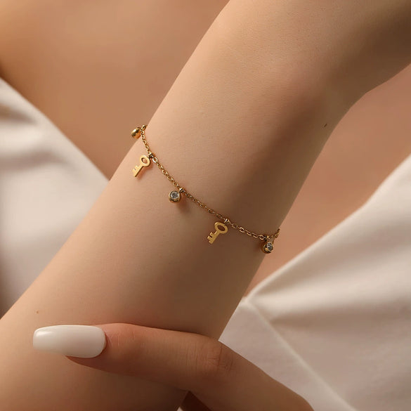 Titanium Steel Pendant With Diamond And Snowflake Pattern Electroplated Women's Bracelet Light Luxury Jewelry