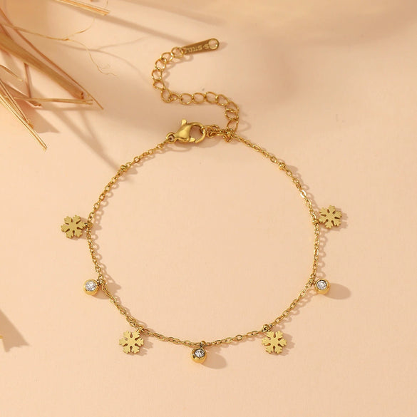 Titanium Steel Pendant With Diamond And Snowflake Pattern Electroplated Women's Bracelet Light Luxury Jewelry