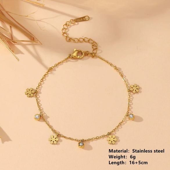 Titanium Steel Pendant With Diamond And Snowflake Pattern Electroplated Women's Bracelet Light Luxury Jewelry