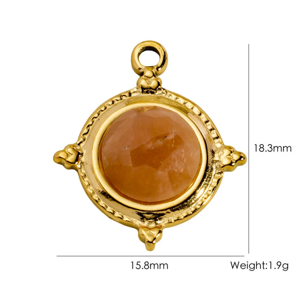 Titanium Steel Pendant With Oildrip Inlaid Diamonds And Natural Stone Stainless Steel Furnace Gold Accessories Geometric Style Electroplated