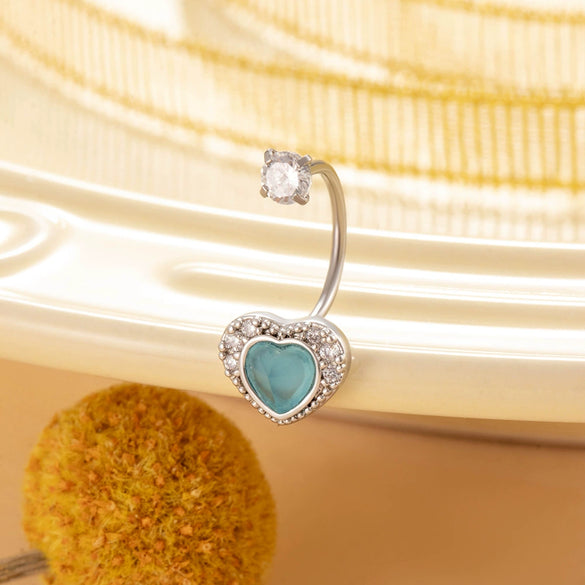 Titanium Steel Personality Heart Shaped Horseshoe Ring Earrings Inlaid Zircon