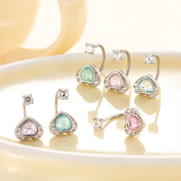 Titanium Steel Personality Heart Shaped Horseshoe Ring Earrings Inlaid Zircon