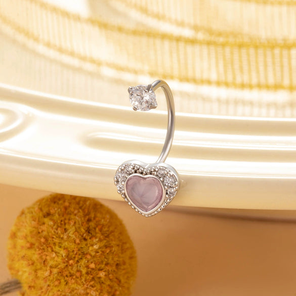 Titanium Steel Personality Heart Shaped Horseshoe Ring Earrings Inlaid Zircon