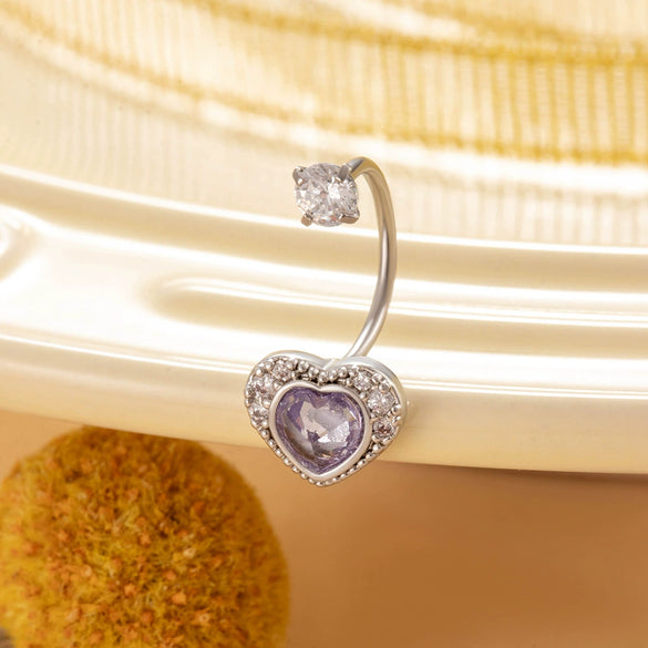 Titanium Steel Personality Heart Shaped Horseshoe Ring Earrings Inlaid Zircon