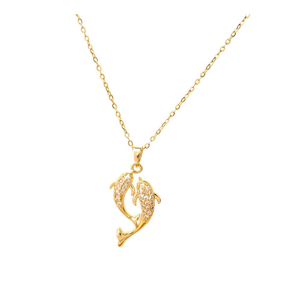 Titanium Steel Pisces Zodiac Animals Pendant Necklace With Diamond Inlay And Cross Chain Light Luxury Simple Allmatch