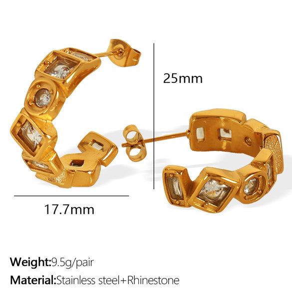 316L Stainless Steel Plated 18K Gold Natural Stone Square Geometric Style Women's Earrings