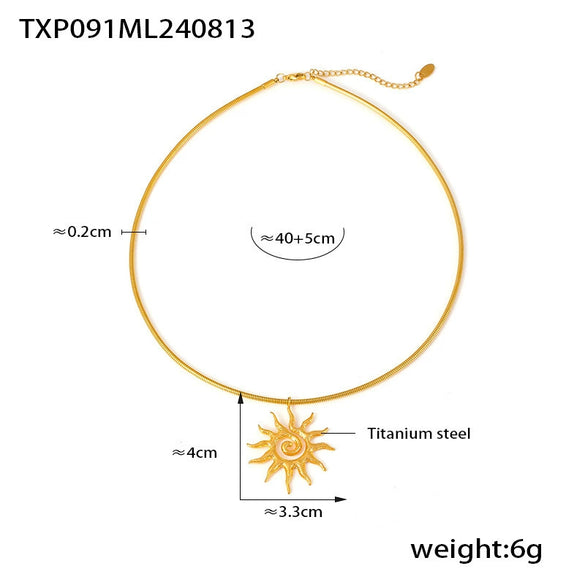 316L Stainless Steel Plated 18K Gold Spiral Sun Pendant Necklace And Earrings Jewelry Fashion Style Electroplating Treatment Women's