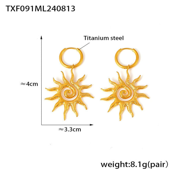 316L Stainless Steel Plated 18K Gold Spiral Sun Pendant Necklace And Earrings Jewelry Fashion Style Electroplating Treatment Women's