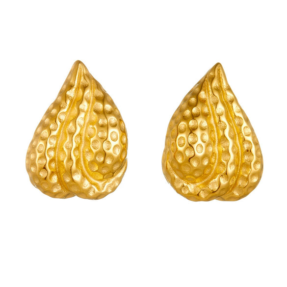 Titanium Steel Polka Dot Hammer Pattern Water Drop Geometric Earrings For Women Electroplated