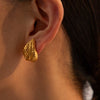 Titanium Steel Polka Dot Hammer Pattern Water Drop Geometric Earrings For Women Electroplated
