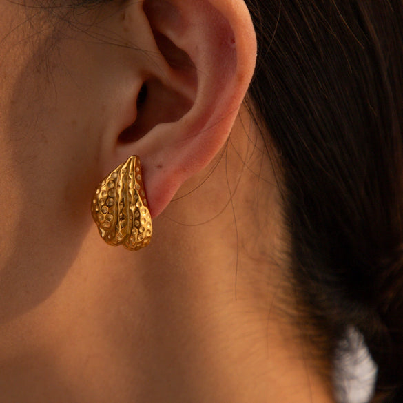 Titanium Steel Polka Dot Hammer Pattern Water Drop Geometric Earrings For Women Electroplated