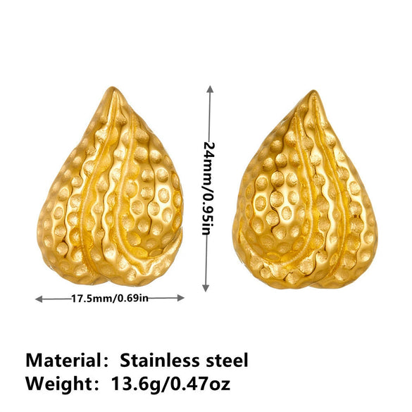 Titanium Steel Polka Dot Hammer Pattern Water Drop Geometric Earrings For Women Electroplated