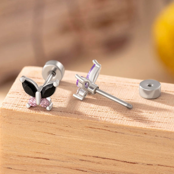 Titanium Steel Punk Butterfly Earrings With Zirconia