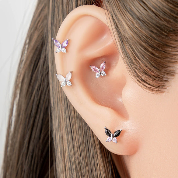 Titanium Steel Punk Butterfly Earrings With Zirconia