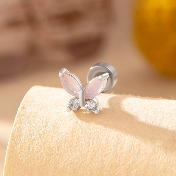 Titanium Steel Punk Butterfly Earrings With Zirconia