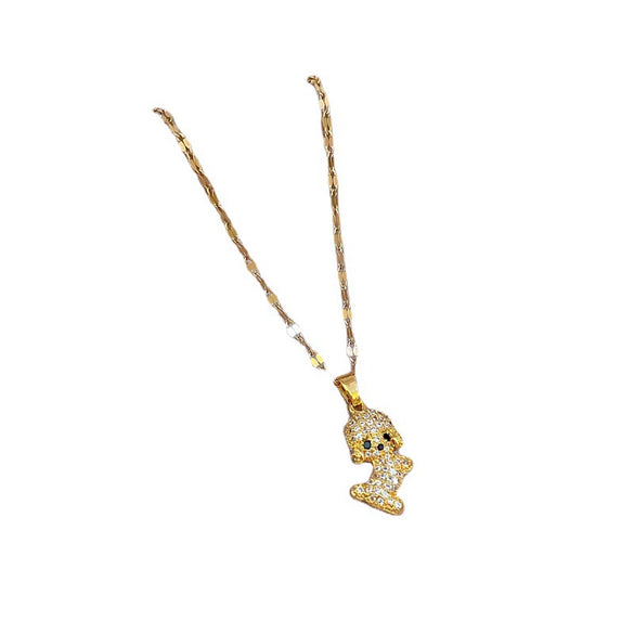 Titanium Steel Puppy Necklace With Geometric Pattern And Microinlaid Diamond Light Luxury And Cartoon Style Copper Electroplated Gold Pendant
