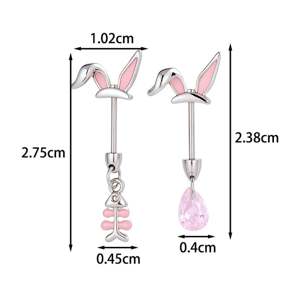 Titanium Steel Rabbit Ear Animal Zodiac Style Electroplated Women's Piercing Jewelry