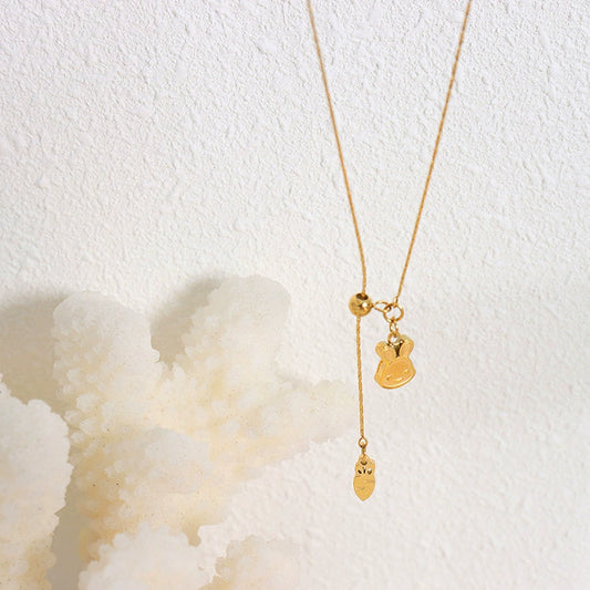Stainless Steel Rabbit Pendant Necklace With Geometric Style And Regular Chain
