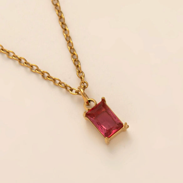 Titanium Steel Rectangular December Birthstone Pendant Necklace With Colorful Zircon Electroplated 18K Gold Color Retro Geometric Style Unisex