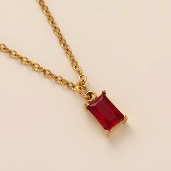 Titanium Steel Rectangular December Birthstone Pendant Necklace With Colorful Zircon Electroplated 18K Gold Color Retro Geometric Style Unisex