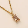 Titanium Steel Rectangular December Birthstone Pendant Ochain Necklace Electroplated With 18K Gold Color Retro Geometric Style Unisex
