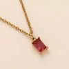 Titanium Steel Rectangular December Birthstone Pendant Ochain Necklace Electroplated With 18K Gold Color Retro Geometric Style Unisex