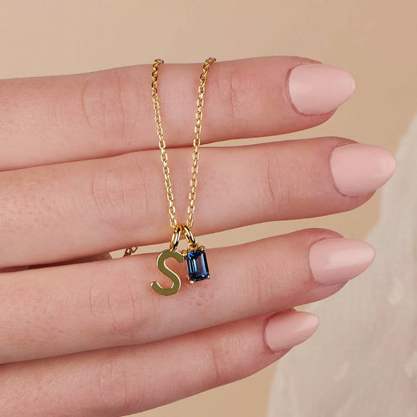 Titanium Steel Rectangular December Birthstone Pendant Ochain Necklace Electroplated With 18K Gold Color Retro Geometric Style Unisex