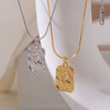 Titanium Steel Retro Embossed Butterfly Animal Zodiac Pendant Necklace Gold Plated Bone Snake Chain For Women