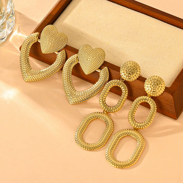 Titanium Steel Retro Exaggerated Geometric Heart Earrings For Women
