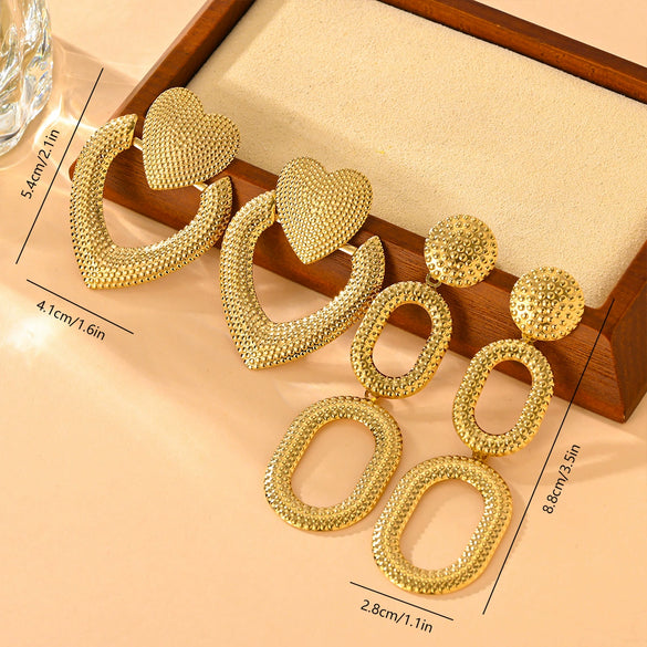 Titanium Steel Retro Exaggerated Geometric Heart Earrings For Women