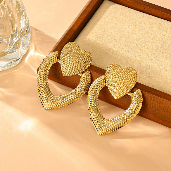 Titanium Steel Retro Exaggerated Geometric Heart Earrings For Women