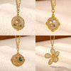 Titanium Steel Retro Floral Faux Pearl Round Pendant Necklace With Oildrop Enamel Finish And Link Chain