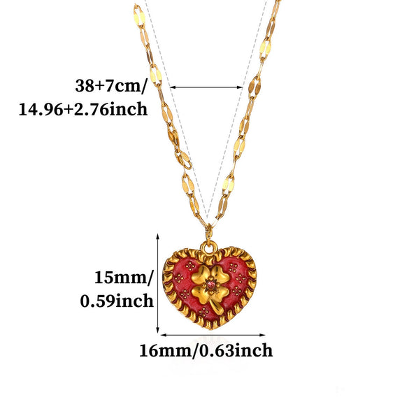 Titanium Steel Retro Floral Faux Pearl Round Pendant Necklace With Oildrop Enamel Finish And Link Chain