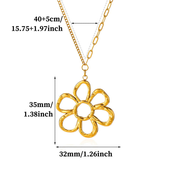 Titanium Steel Retro Floral Faux Pearl Round Pendant Necklace With Oildrop Enamel Finish And Link Chain