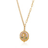 Titanium Steel Retro Floral Faux Pearl Round Pendant Necklace With Oildrop Enamel Finish And Link Chain