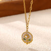 Titanium Steel Retro Floral Faux Pearl Round Pendant Necklace With Oildrop Enamel Finish And Link Chain
