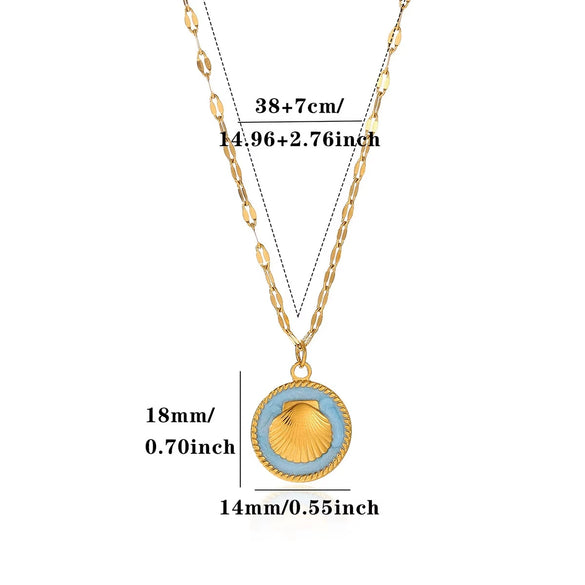 Titanium Steel Retro Floral Faux Pearl Round Pendant Necklace With Oildrop Enamel Finish And Link Chain