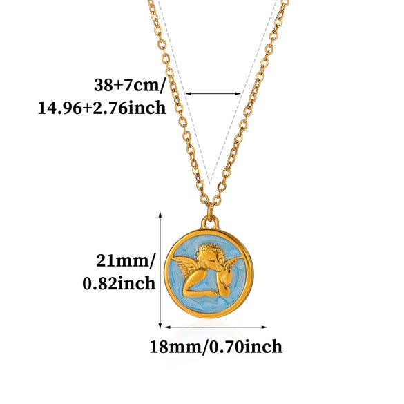 Titanium Steel Retro Floral Faux Pearl Round Pendant Necklace With Oildrop Enamel Finish And Link Chain