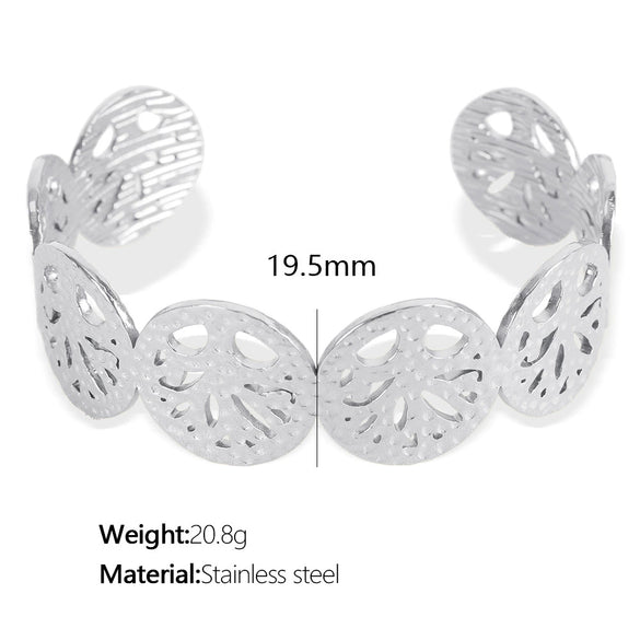 316L Stainless Steel Retro Floral Hollow Wide Bracelet With Heavy Metal Pattern And Golden Butterfly Life Tree Design Electroplated