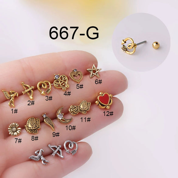 Titanium Steel Retro Flower Earrings With Electroplating Process