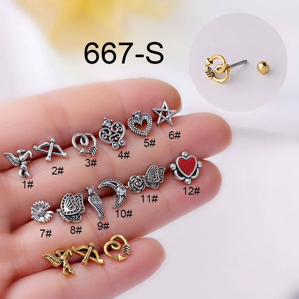 Titanium Steel Retro Flower Earrings With Electroplating Process