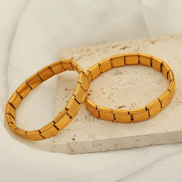 316L Stainless Steel Retro Geometric Electroplated Spring Bracelet For Women And Men