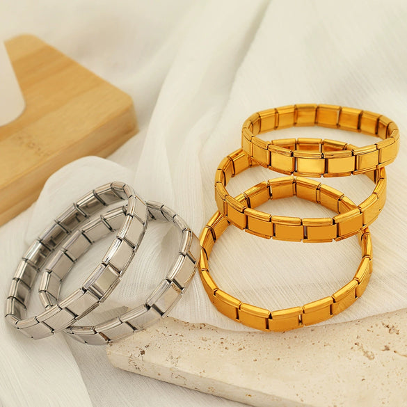 316L Stainless Steel Retro Geometric Electroplated Spring Bracelet For Women And Men