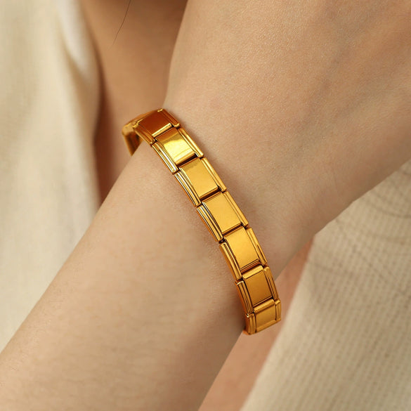 316L Stainless Steel Retro Geometric Electroplated Spring Bracelet For Women And Men