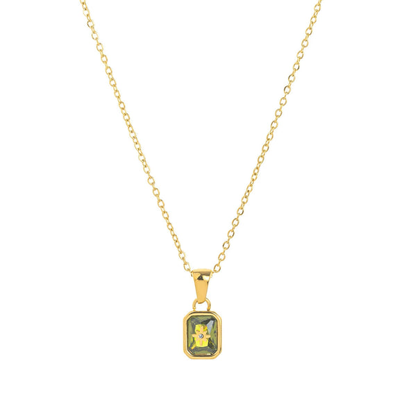 Titanium Steel Retro Minimalist Electroplated Birthstone Star Clavicle Pendant Necklace With O Word Chain