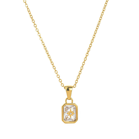 Titanium Steel Retro Minimalist Electroplated Birthstone Star Clavicle Pendant Necklace With O Word Chain